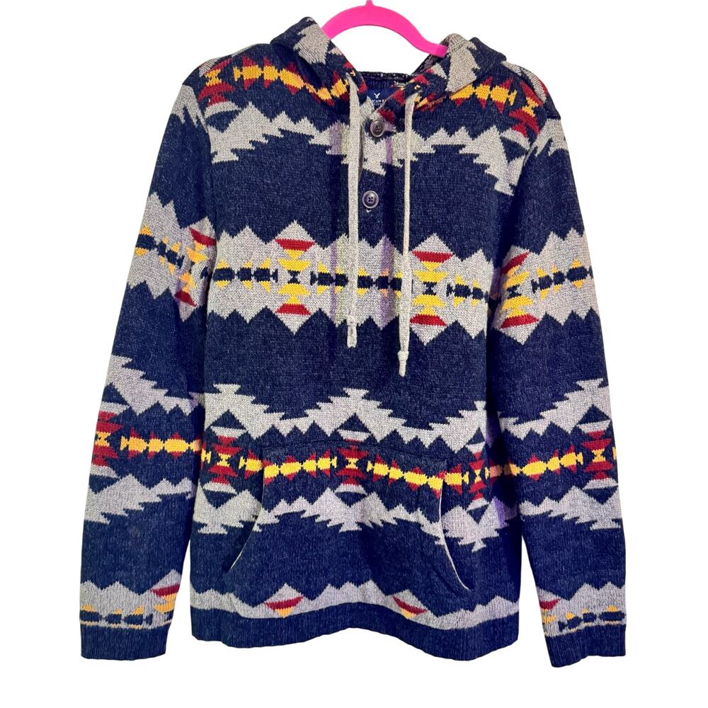 American Eagle Cotton Blend Native American Hoody Sweater Sz M Very Nice!!